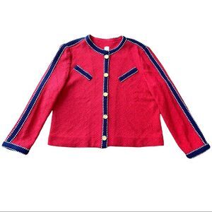 Vintage CHANEL Style Red Tweed Suit Jacket & Skirt